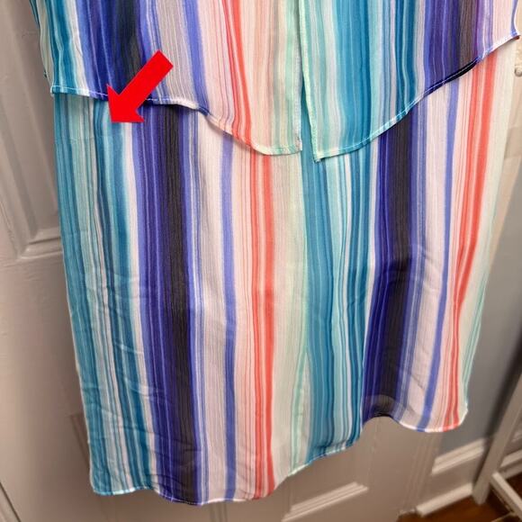 Colorful Striped Mini Dress Women 12 Flowy Sleeveless Summer Vacation Bright - Picture 6 of 10